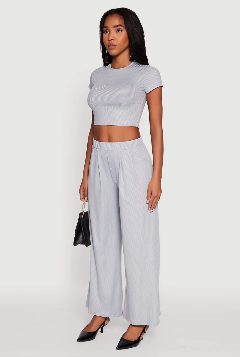 Womens Lurex Ribbed Knit Cropped Top, Grey, Size L