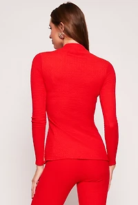 Womens Textured Knit Split Hem Blouse, Red, Size M