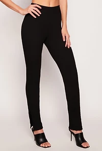 Textured Knit Slit Hem Pull On Pants