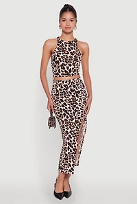 Womens Trendy Animal Print High Neck Cropped Tank Top, Multi,