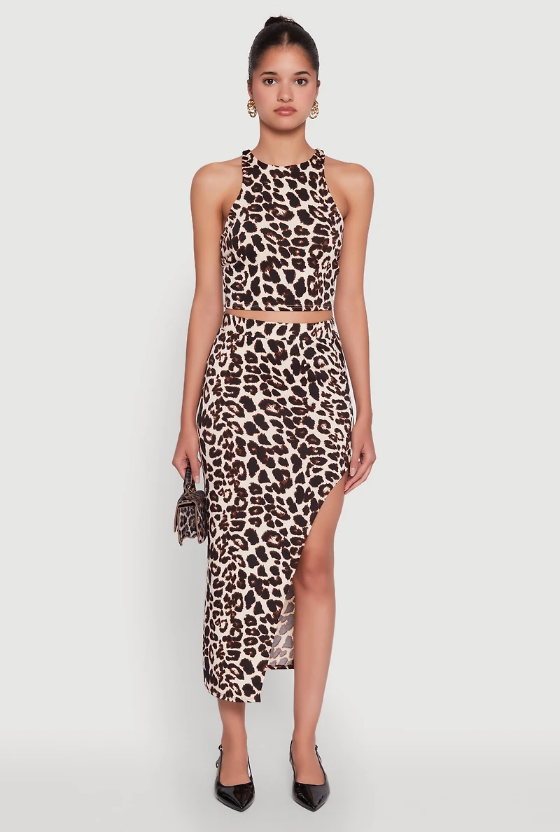 Womens Trendy Animal Print High Neck Cropped Tank Top, Multi,