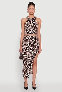 Womens Trendy Animal Print High Neck Cropped Tank Top, Multi,