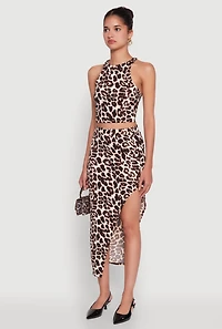 Womens Trendy Animal Print High Neck Cropped Tank Top, Multi,