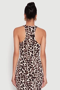 Womens Trendy Animal Print High Neck Cropped Tank Top, Multi,