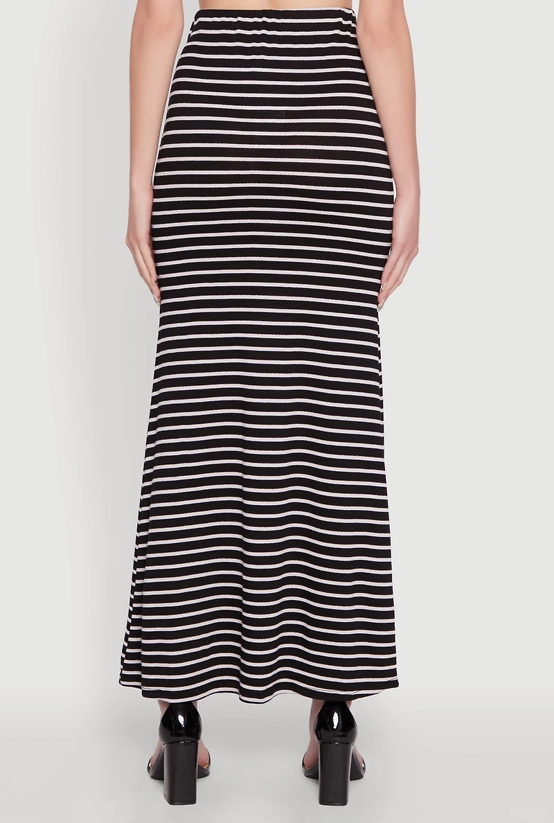 Womens Chic Striped High Waisted Maxi Skirt, Black, Size S