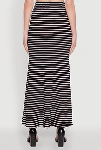 Womens Chic Striped High Waisted Maxi Skirt, Black, Size S