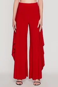 Womens Palazzo Pants with Wide Leg and Asymmetrical Design, Red,