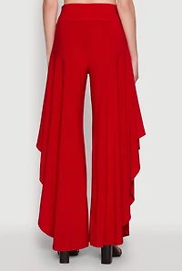 Womens Palazzo Pants with Wide Leg and Asymmetrical Design, Red,