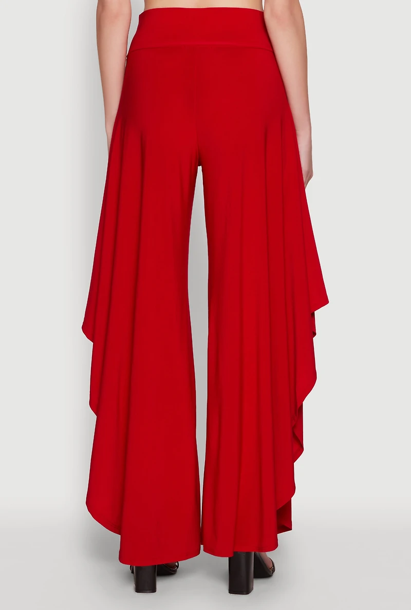 Womens Palazzo Pants with Wide Leg and Asymmetrical Design, Red, Size XL