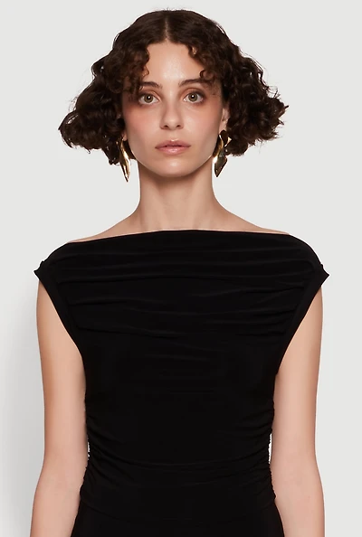 Womens Chic Sleeveless Pleated Blouse, Black,