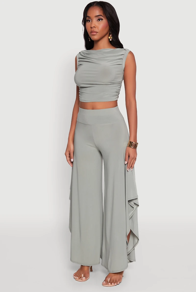 Womens Chic Sleeveless Pleated Blouse,