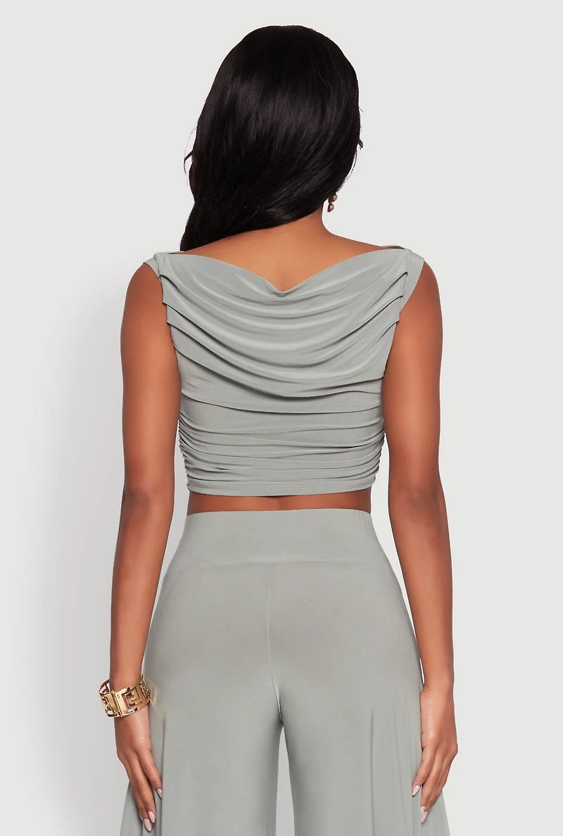 Womens Chic Sleeveless Pleated Blouse,