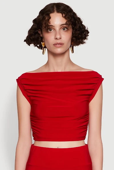 Womens Chic Sleeveless Pleated Blouse, Red, Size M