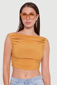 Womens Chic Sleeveless Pleated Blouse, Yellow,