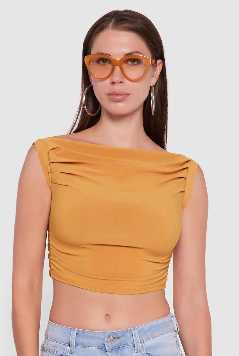 Womens Chic Sleeveless Pleated Blouse, Yellow, Size M