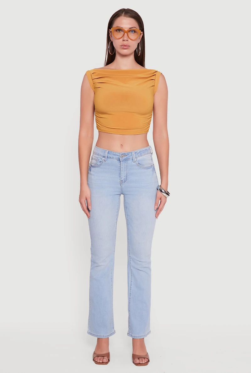 Womens Chic Sleeveless Pleated Blouse, Yellow, Size M