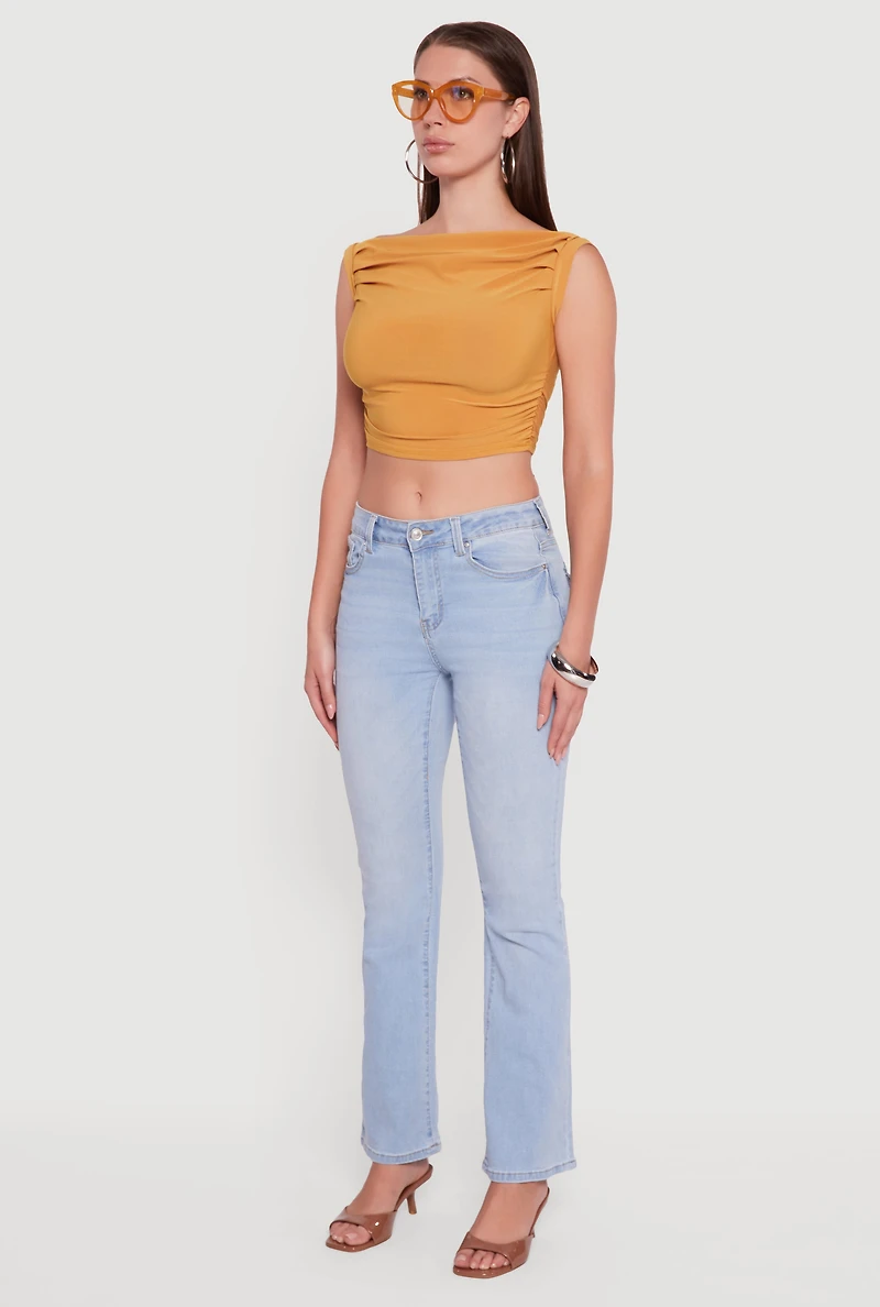 Womens Chic Sleeveless Pleated Blouse, Yellow,