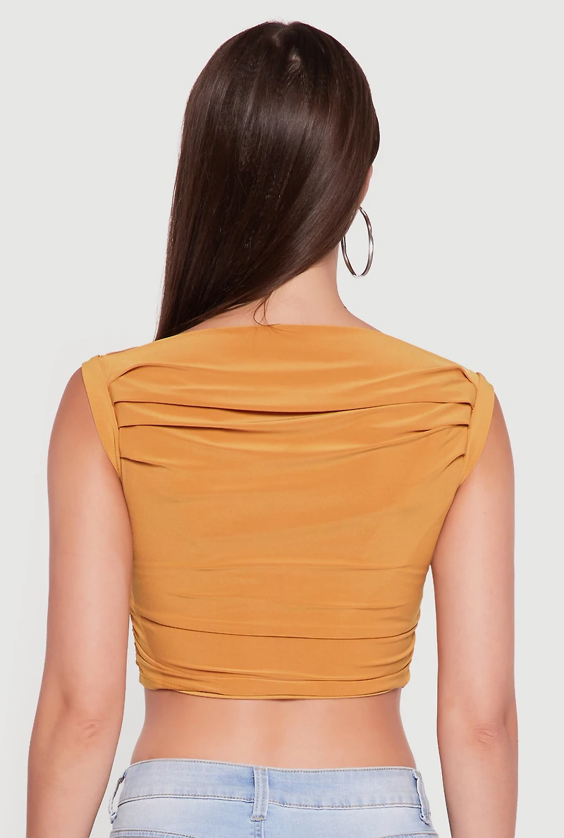 Womens Chic Sleeveless Pleated Blouse, Yellow,