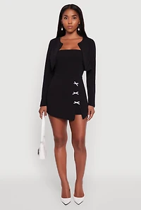 Womens Crepe Knit Long Sleeve Bolero, Black, Size M