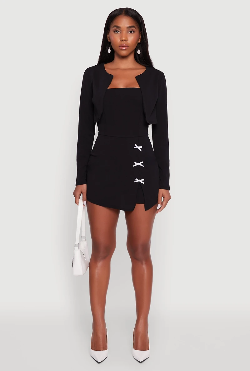 Womens Crepe Knit Long Sleeve Bolero, Black, Size M