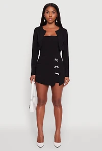 Womens Crepe Knit Long Sleeve Bolero, Black, Size M