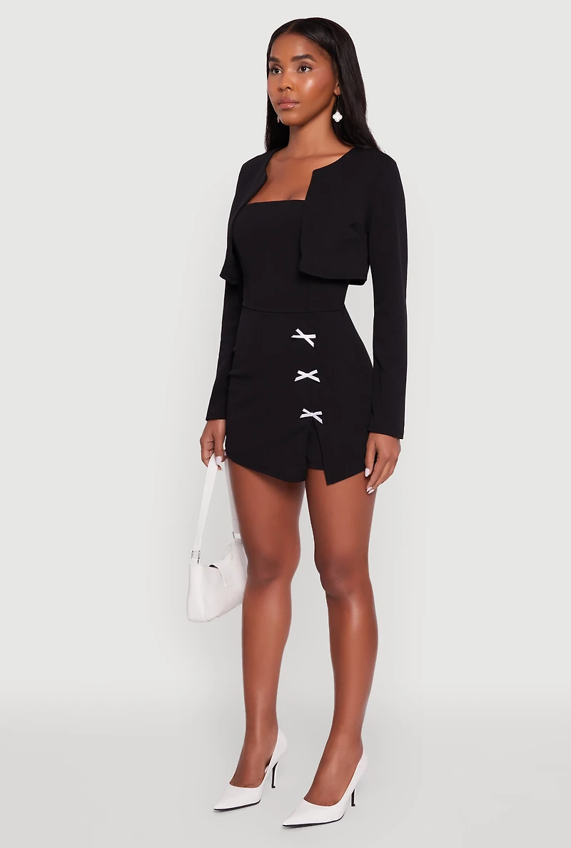 Womens Crepe Knit Long Sleeve Bolero, Black, Size M