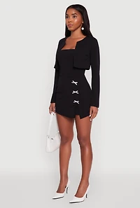 Womens Crepe Knit Long Sleeve Bolero, Black, Size M