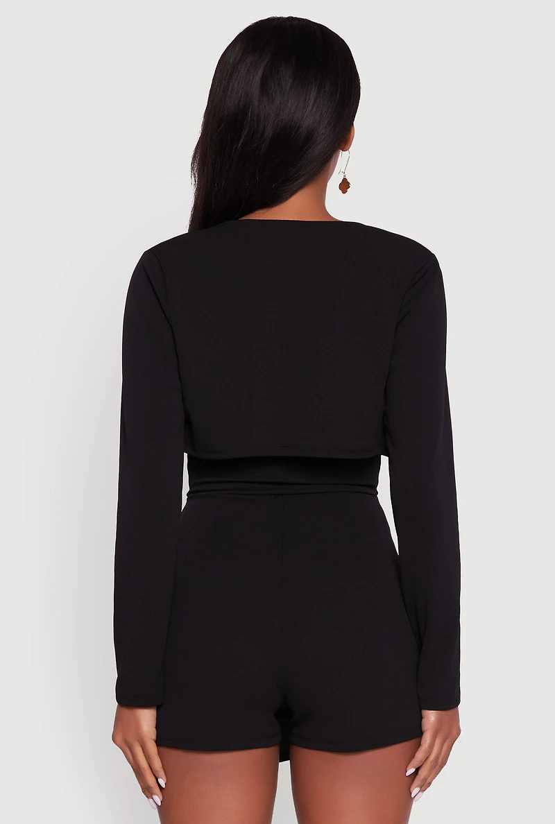 Womens Crepe Knit Long Sleeve Bolero, Black, Size M