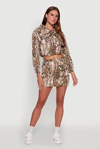 Womens Hunter Camo Drawstring Hem Mini Skirt, Multi, Size L
