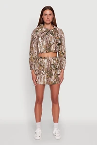 Womens Hunter Camo Drawstring Hem Mini Skirt, Multi, Size S