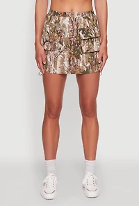 Womens Hunter Camo Drawstring Hem Mini Skirt, Multi, Size M