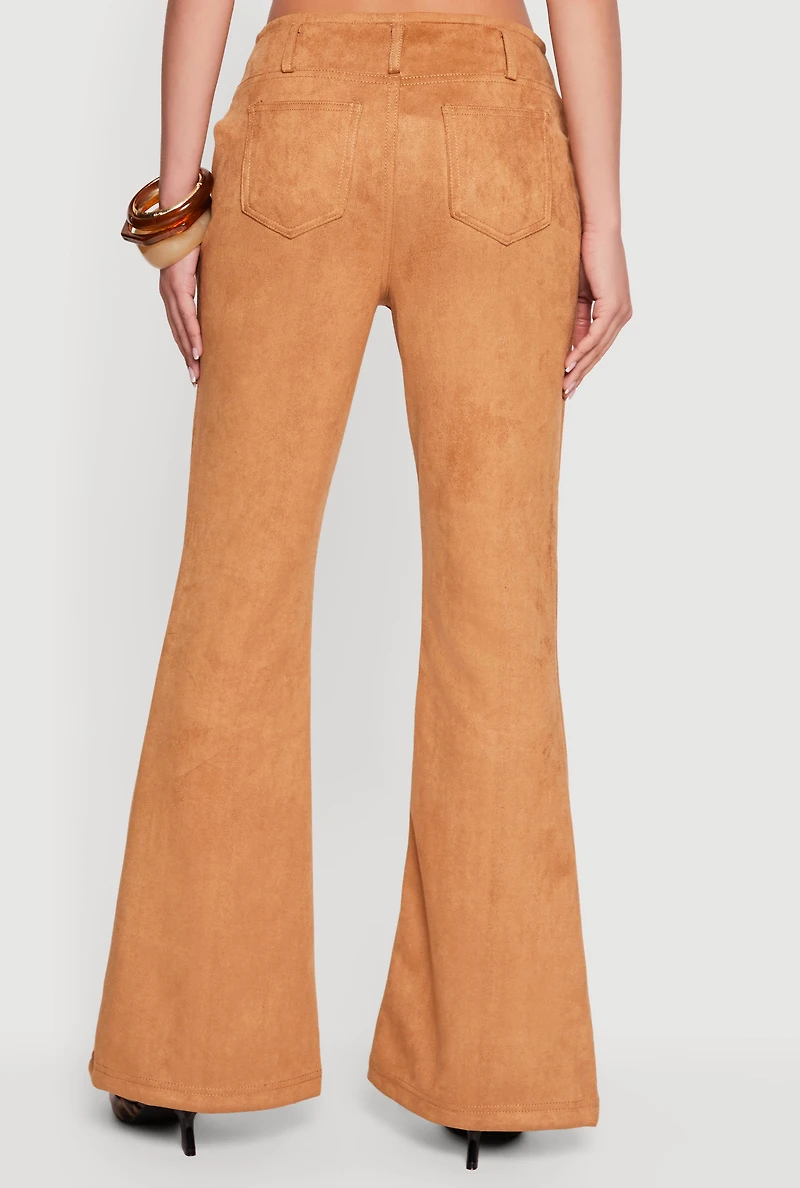 Lace Up Detail Faux Suede Flare Pants