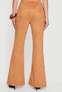 Lace Up Detail Faux Suede Flare Pants