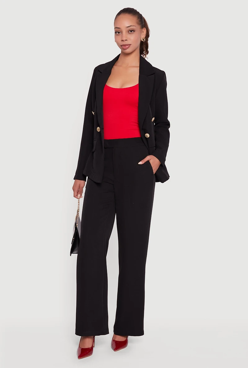 Womens Elastic Waist Straight Leg Dress Pants, Black,