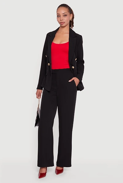 Womens Elastic Waist Straight Leg Dress Pants, Black,