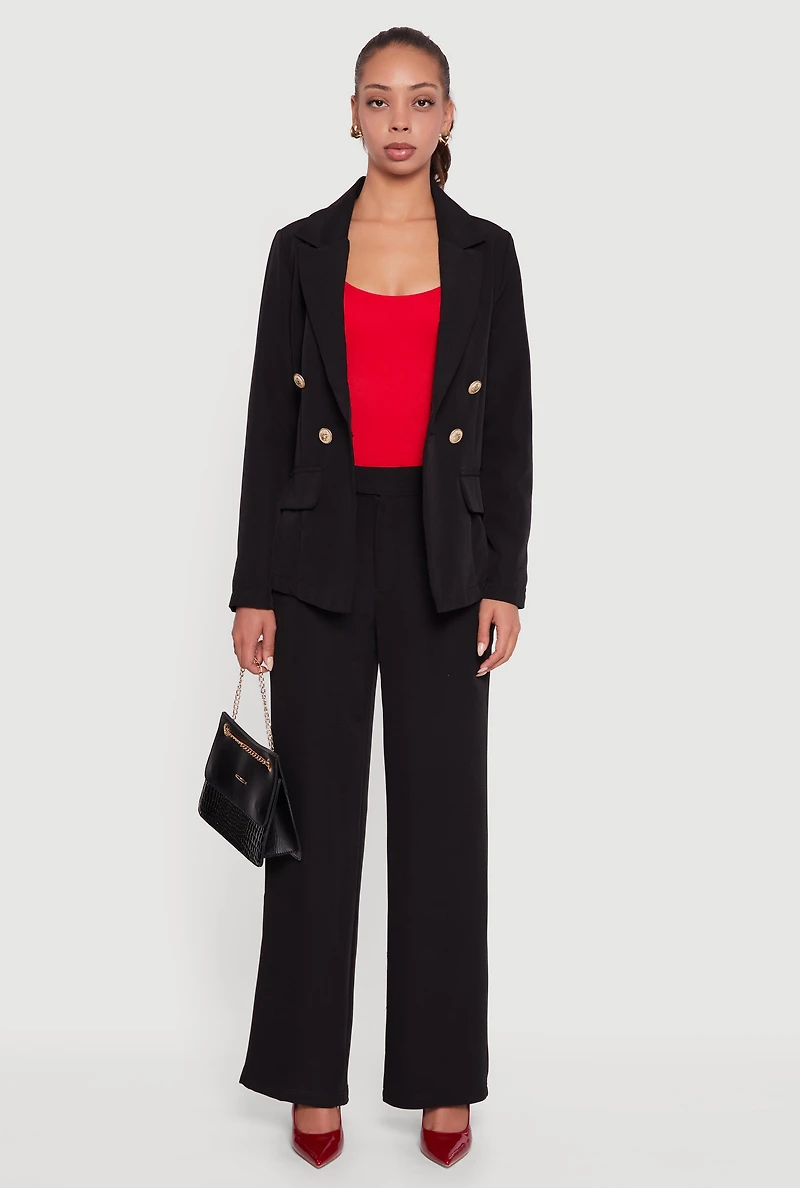 Womens Elastic Waist Straight Leg Dress Pants, Black,