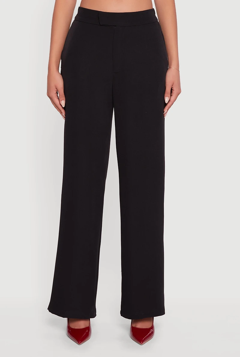 Womens Elastic Waist Straight Leg Dress Pants, Black,