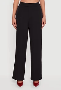 Womens Elastic Waist Straight Leg Dress Pants, Black,