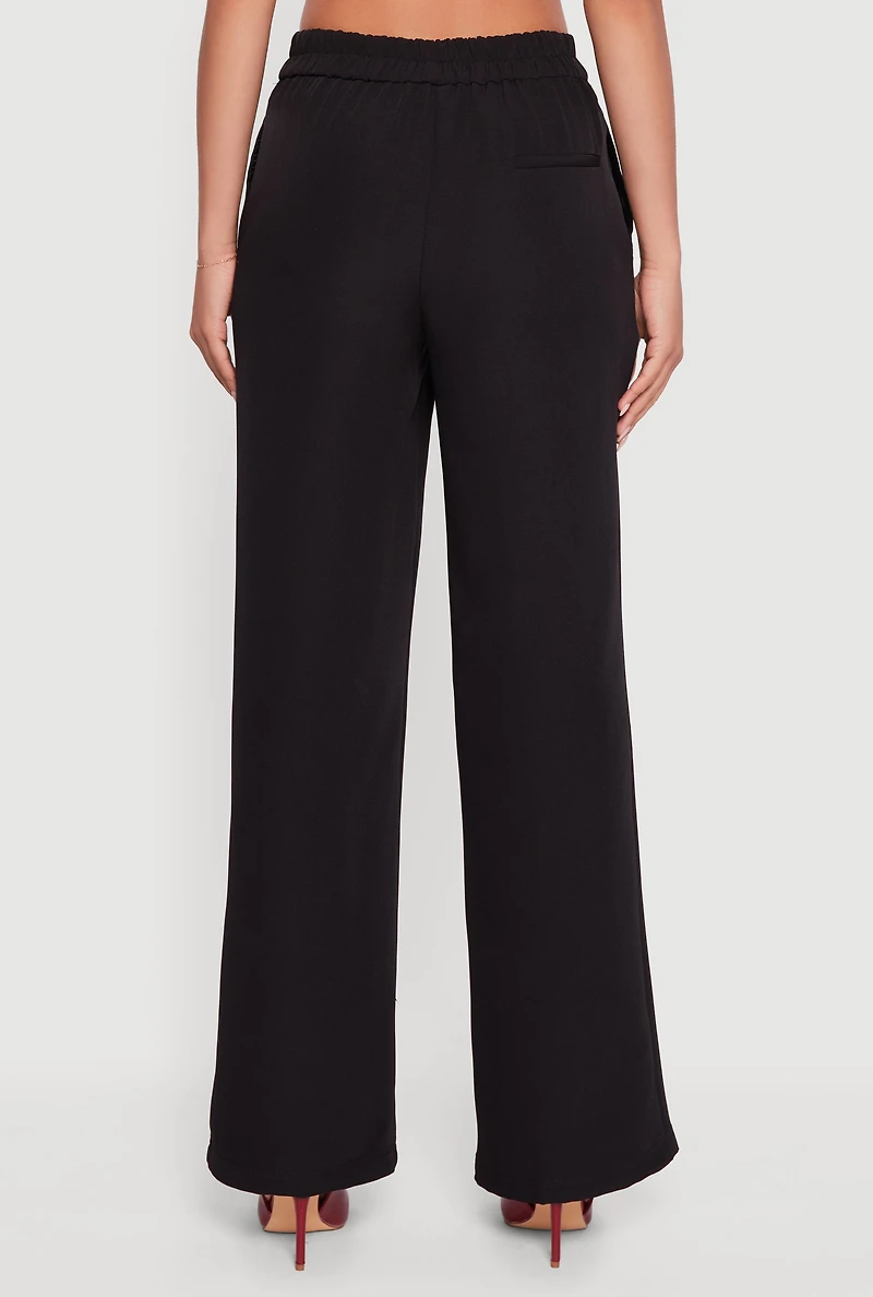 Womens Elastic Waist Straight Leg Dress Pants, Black,