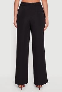 Womens Elastic Waist Straight Leg Dress Pants, Black,