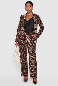 Womens Elastic Waist Straight Leg Dress Pants, Brown, Size L