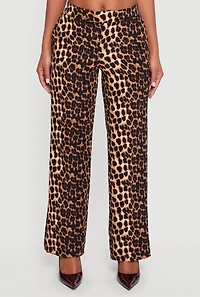 Womens Elastic Waist Straight Leg Dress Pants, Brown, Size L