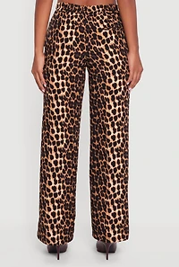 Womens Elastic Waist Straight Leg Dress Pants, Brown, Size L