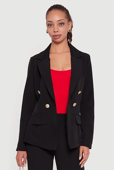 Womens Button Detail Long Sleeve Blazer, M