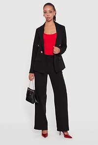 Womens Button Detail Long Sleeve Blazer, M