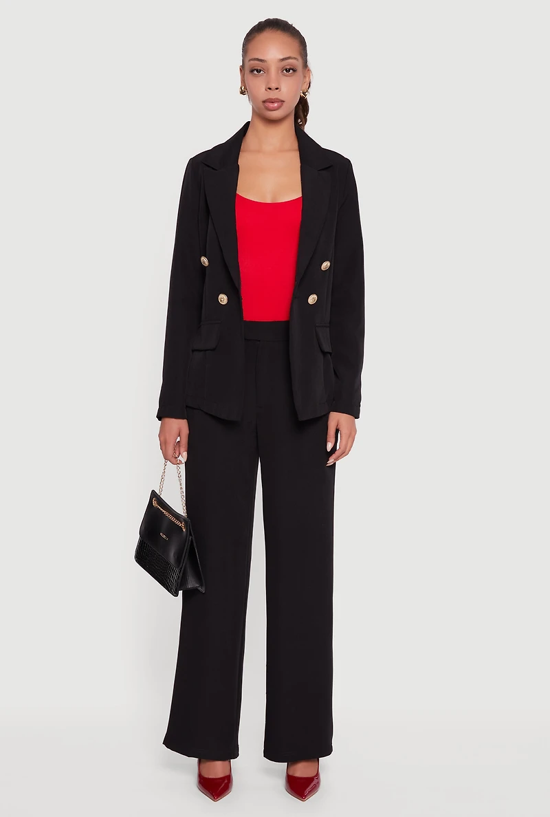 Womens Button Detail Long Sleeve Blazer, M
