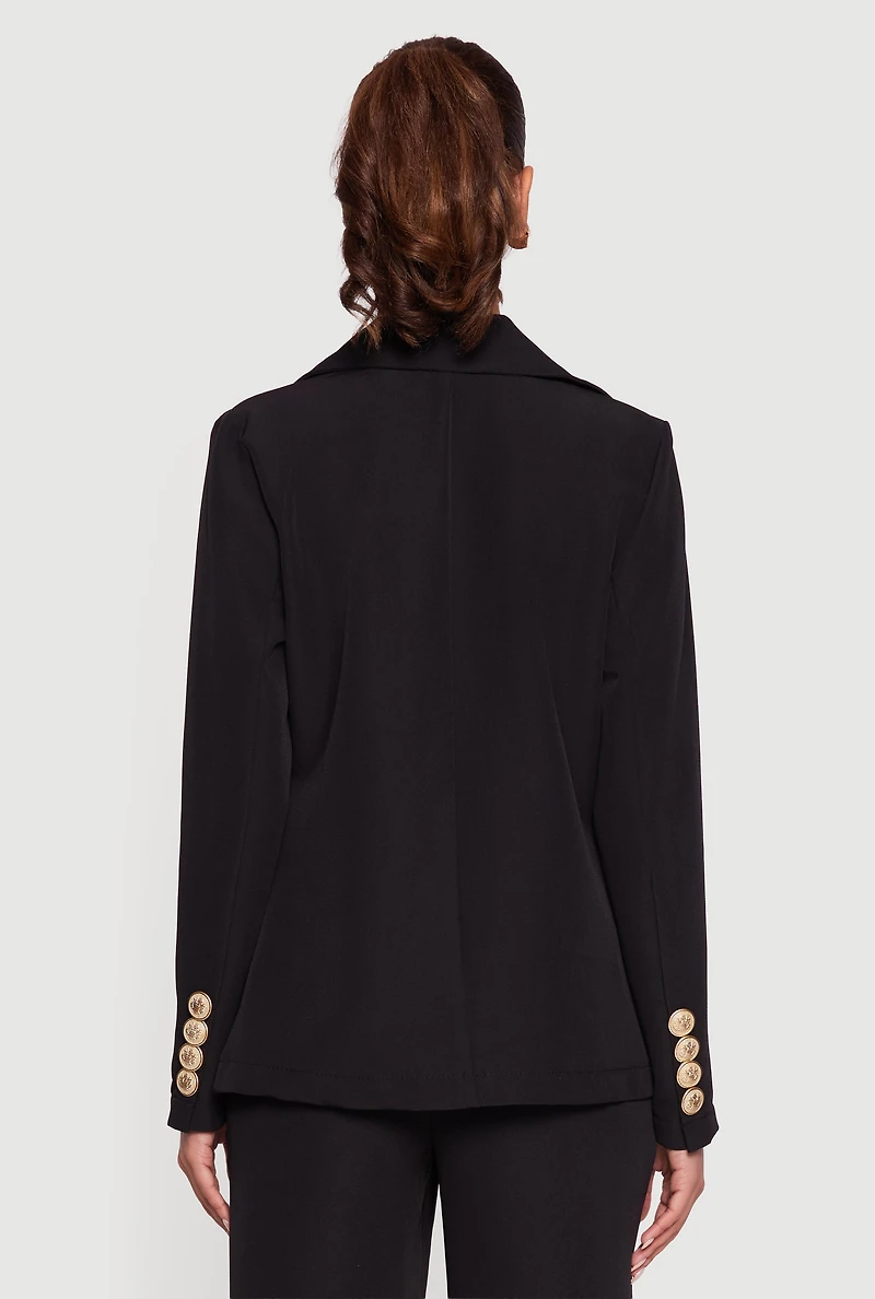 Womens Button Detail Long Sleeve Blazer, M