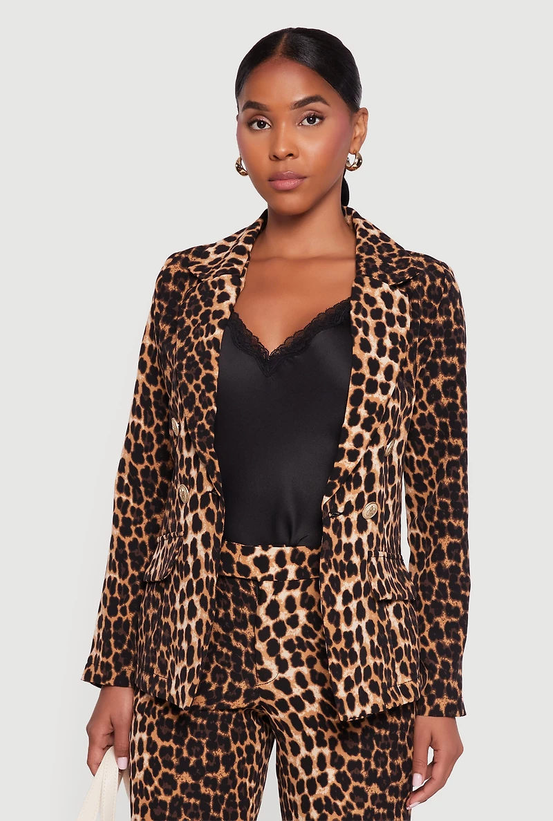 Womens Button Detail Long Sleeve Blazer, Brown, Size M