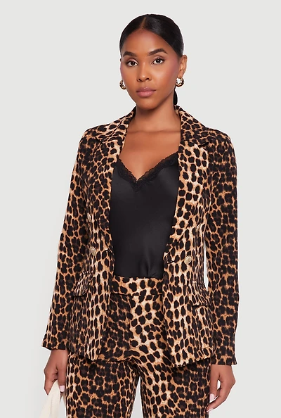 Womens Button Detail Long Sleeve Blazer, Brown, Size M