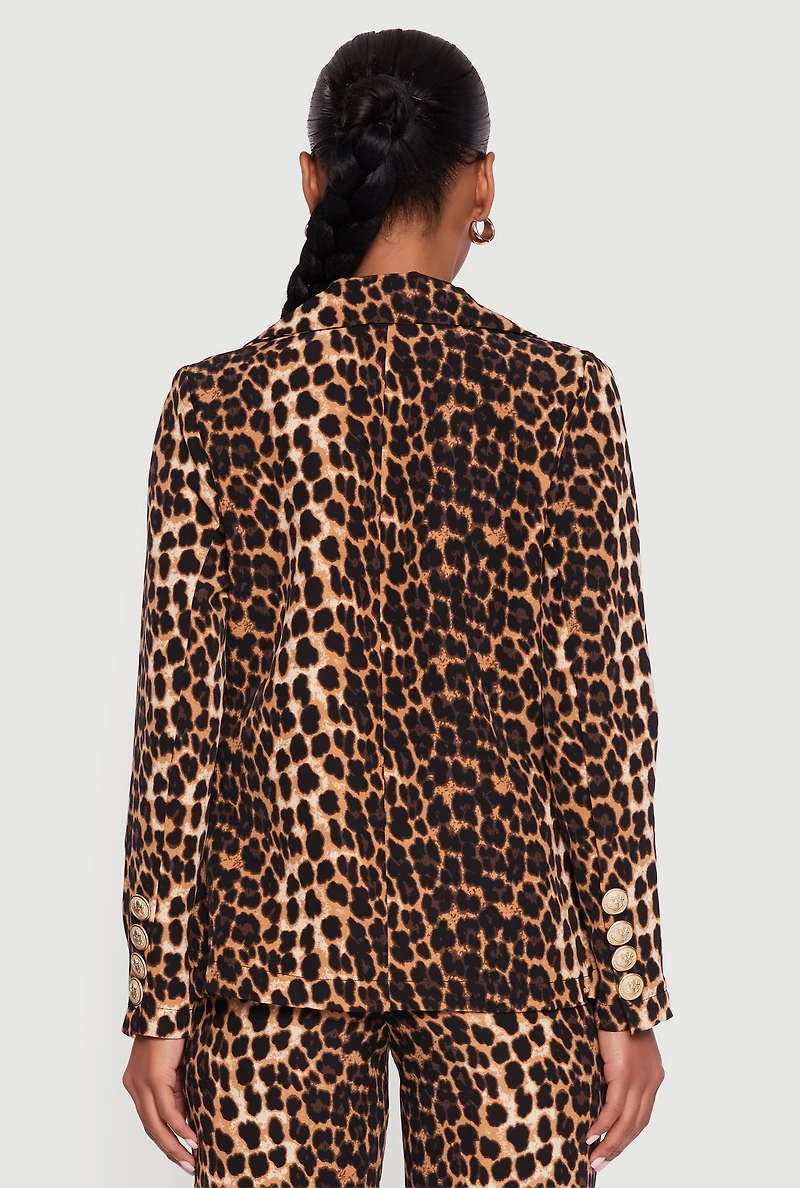 Womens Button Detail Long Sleeve Blazer, Brown, Size M
